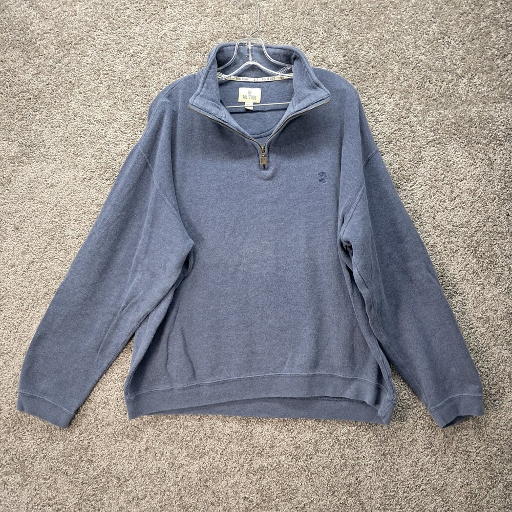 Solitude Mens XL Blue 100% Cotton Quarter Zip Pullover Sweater‎ Long Sleeve